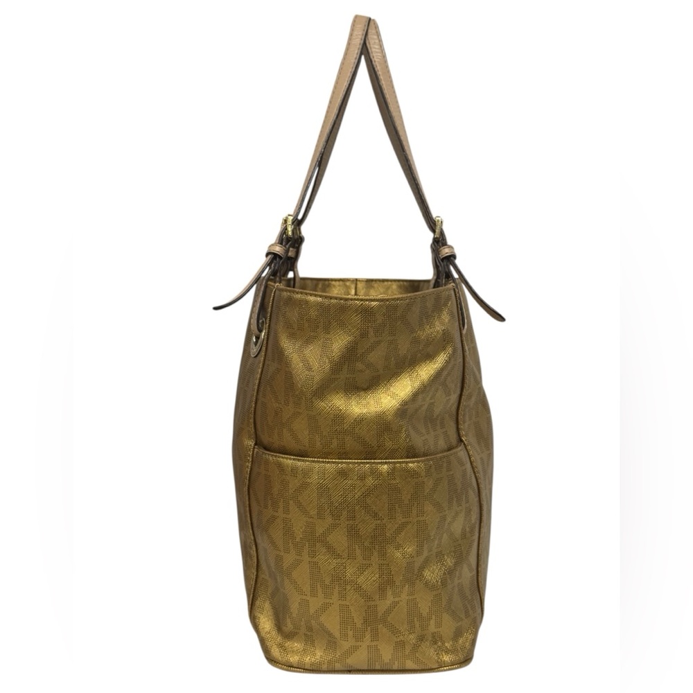 Michael Kors Jet Set East West Signature Gold Metallic Tote Purse Shoulder Bag - Picture 8 of 16